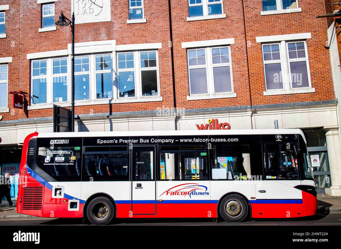 Epsom Surrey UK, March 07 2022, Single Deck Falcon Bus Service Vehicle