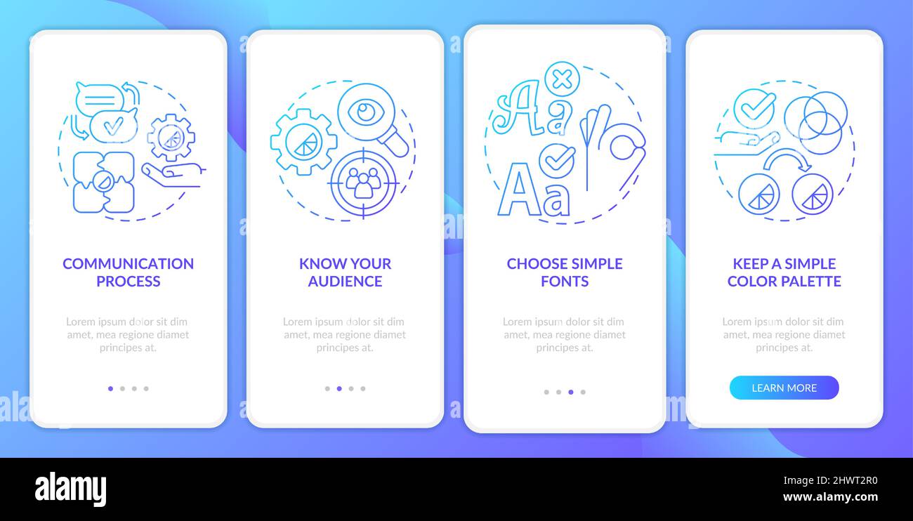 Graphic design rules blue gradient onboarding mobile app screen Stock ...