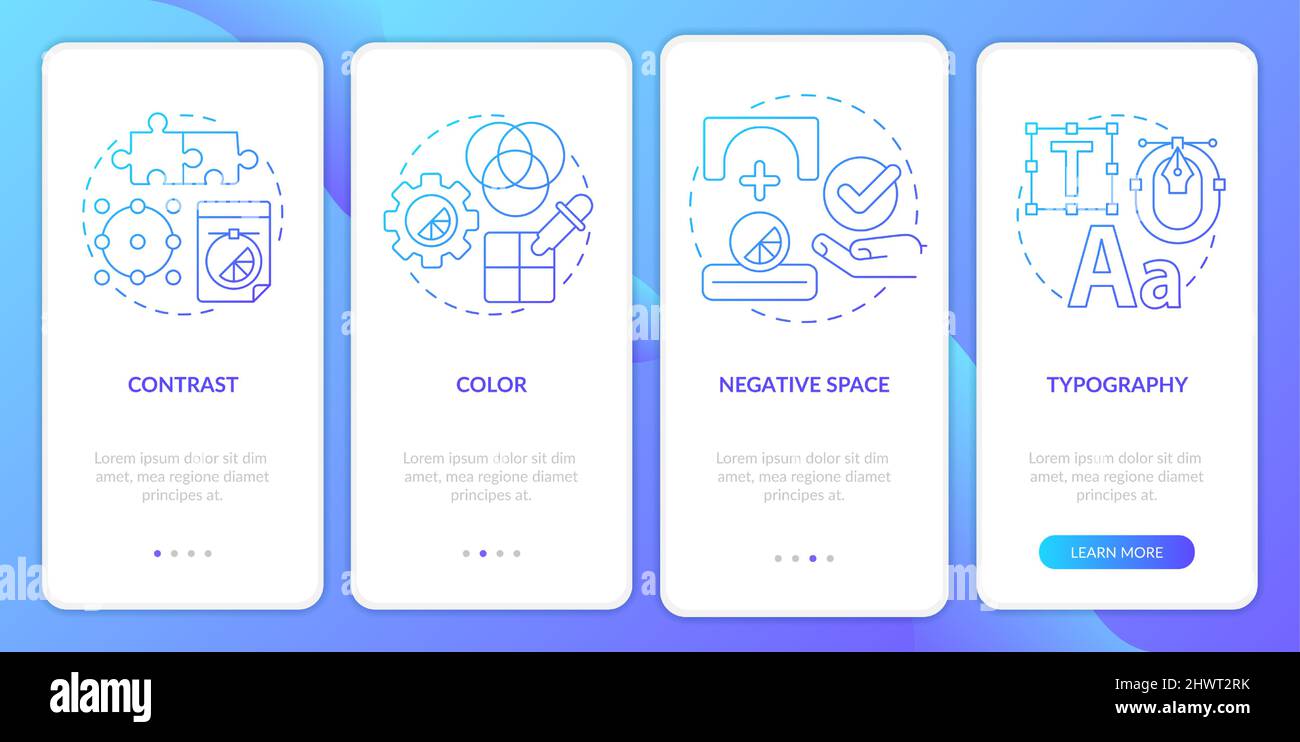 Principles of graphic design blue gradient onboarding mobile app screen ...