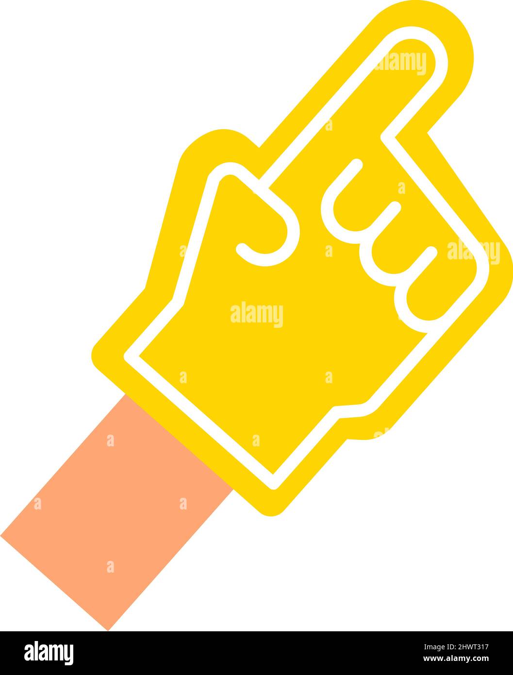 Number one fan foam hand with raised index finger icon vector. Sport team cheer and support with glove Stock Vector