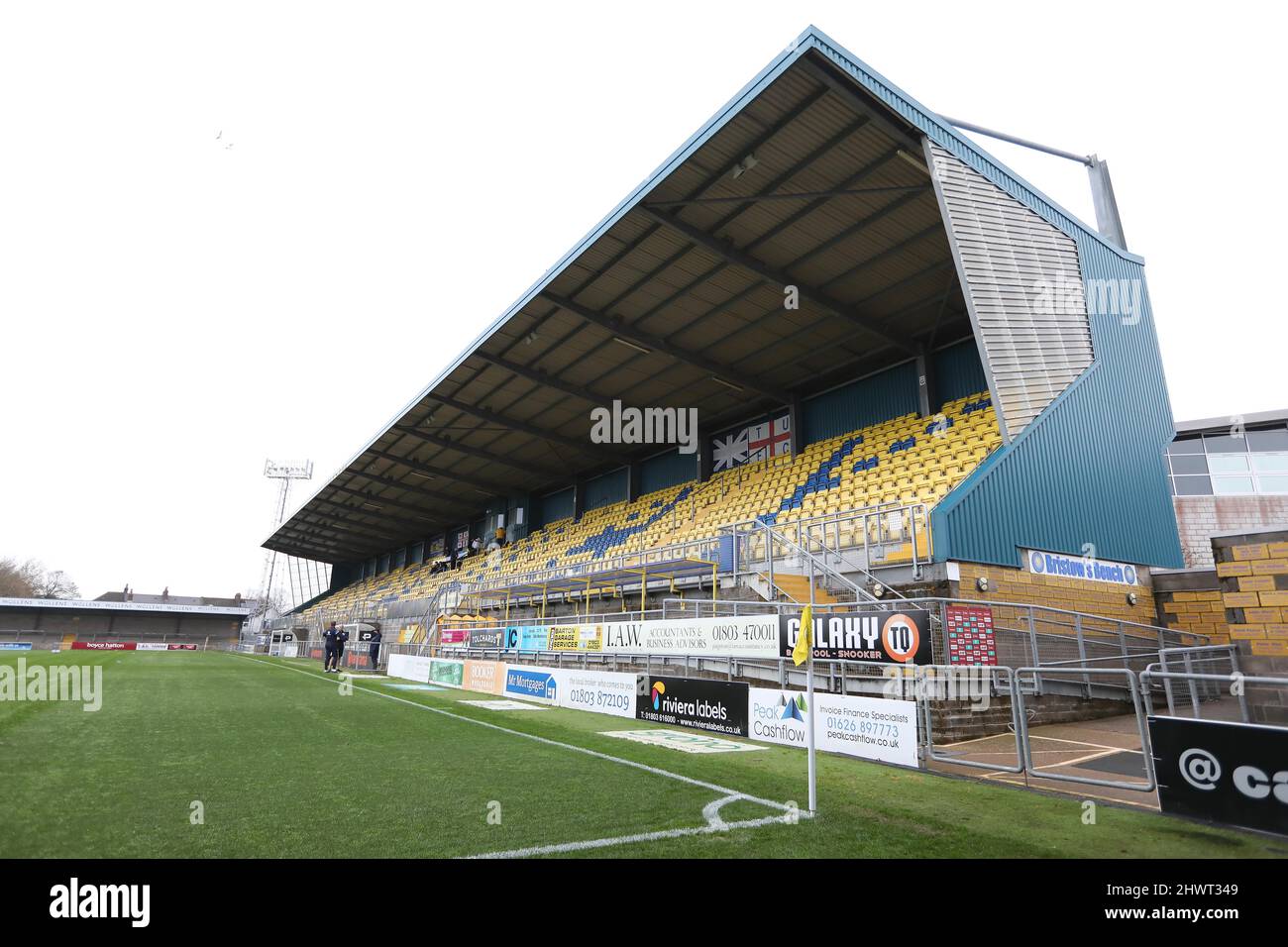 General view of the  First round of the Emirates FA Cup between Torquay United and Crawley Town at Plainmoor, Torquay.  08 November 2020 Stock Photo