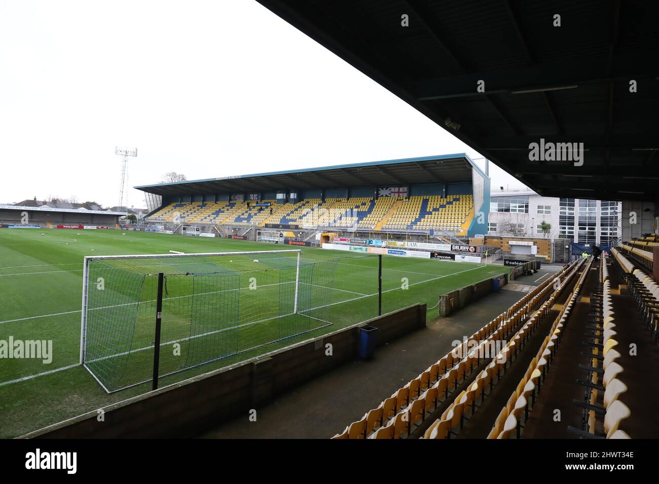 General view of the  First round of the Emirates FA Cup between Torquay United and Crawley Town at Plainmoor, Torquay.  08 November 2020 Stock Photo