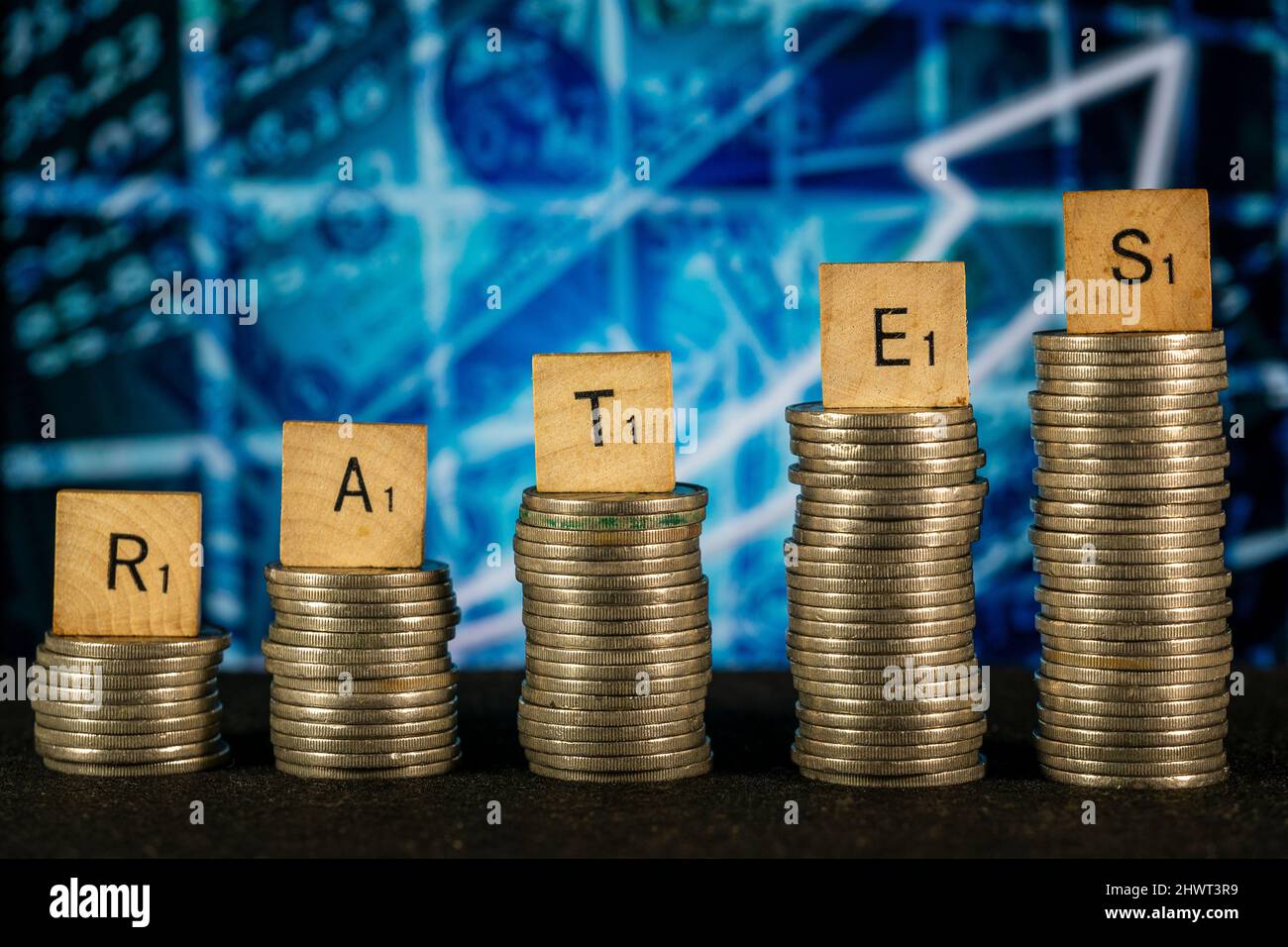 Interest Rates Concept Coin Stacks Chart Background Growth Stock Photo ...