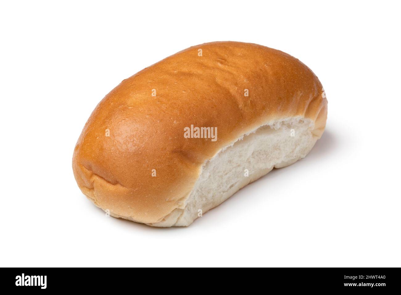 Single traditional Dutch white soft bun isolated on white background Stock Photo