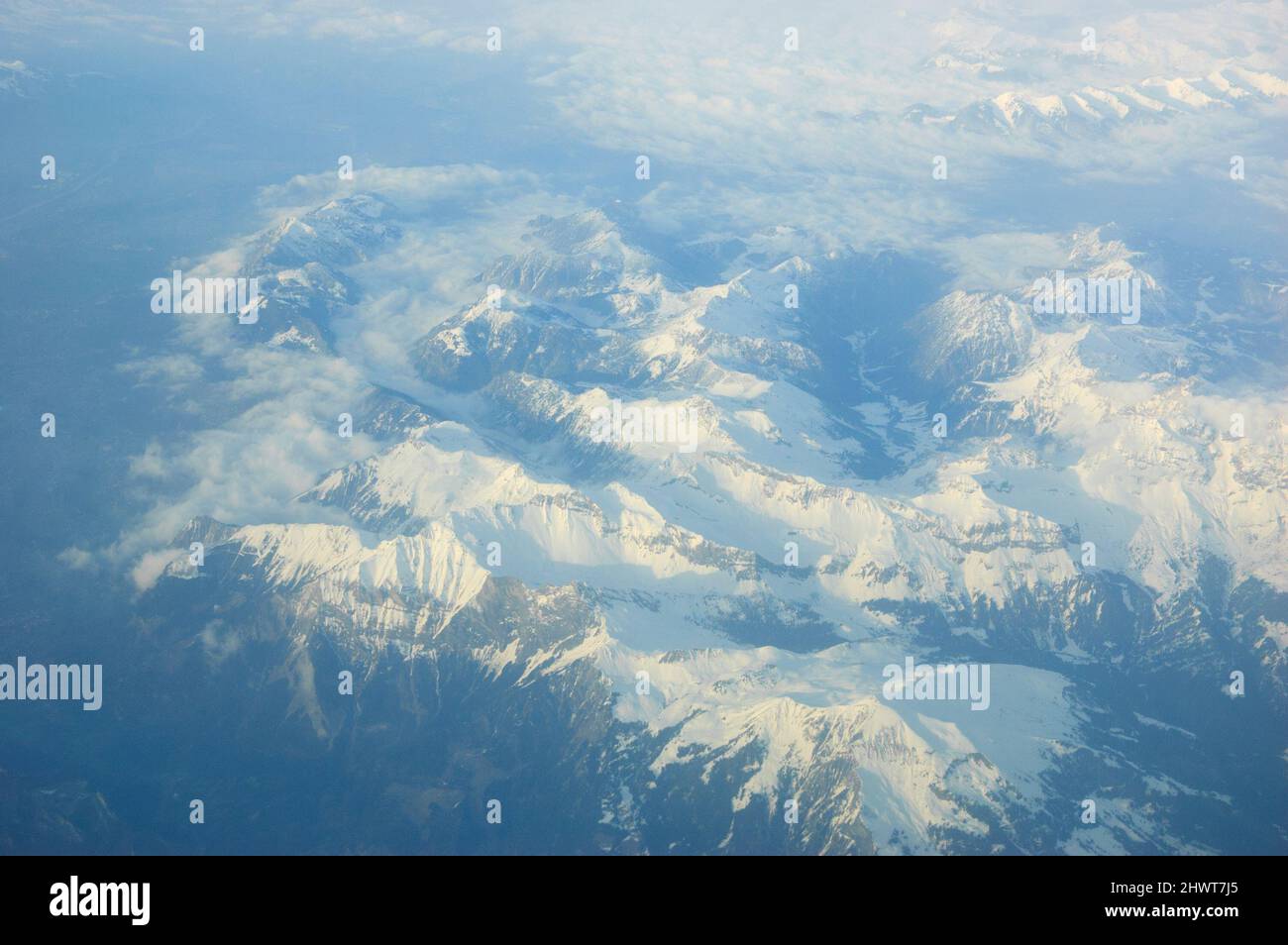 Aerial view of snowed mountains Stock Photo - Alamy