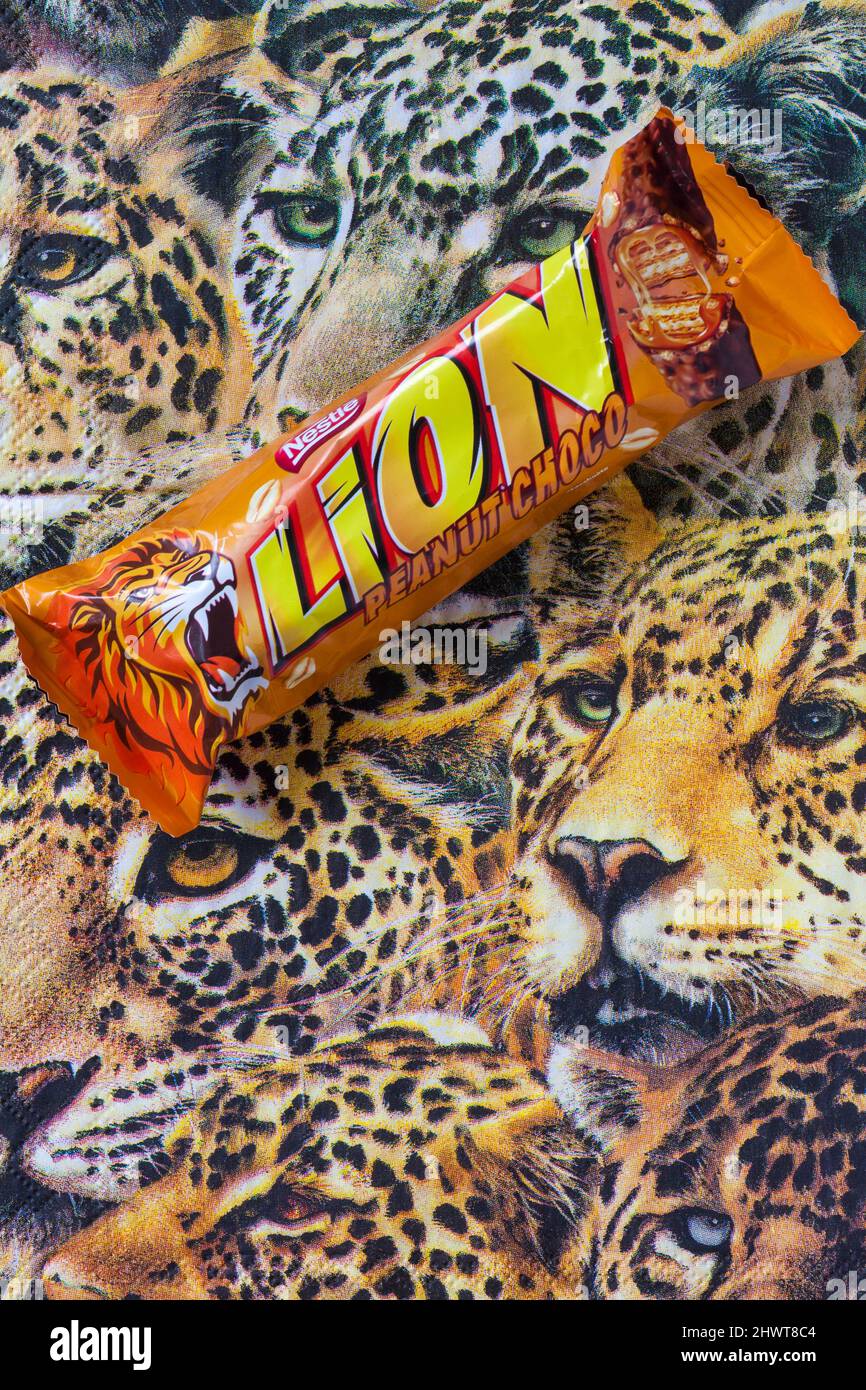 Lion bar isolated on a white background. Lion is a chocolate bar confection  by Nestle Stock Photo - Alamy