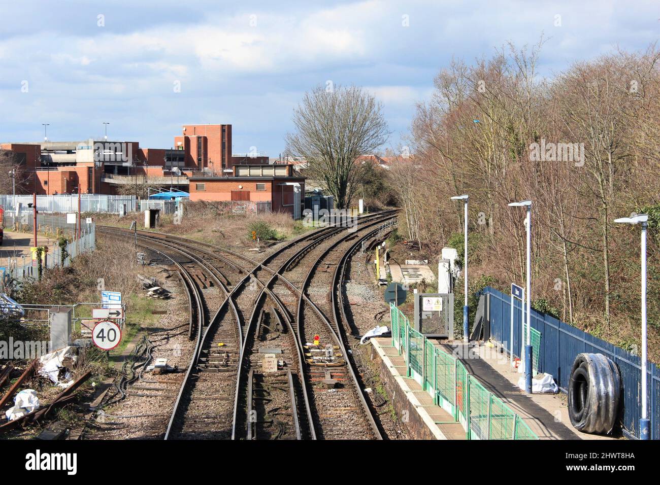Railway Tracks and station Platform closed for engineering work Stock