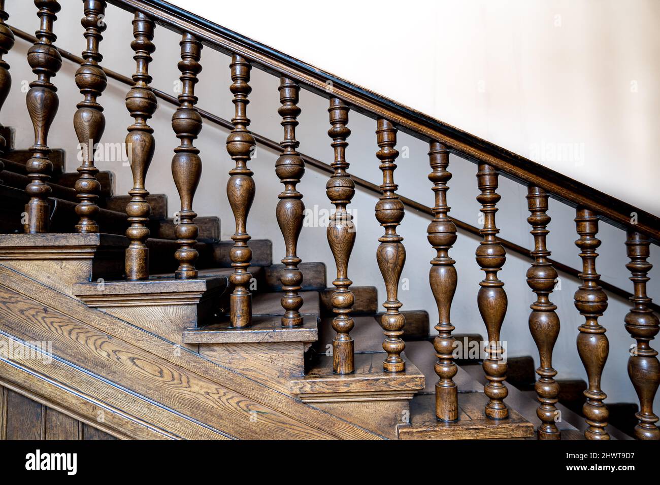 Wooden old decorative balusters Ancient wooden stairs. decorative