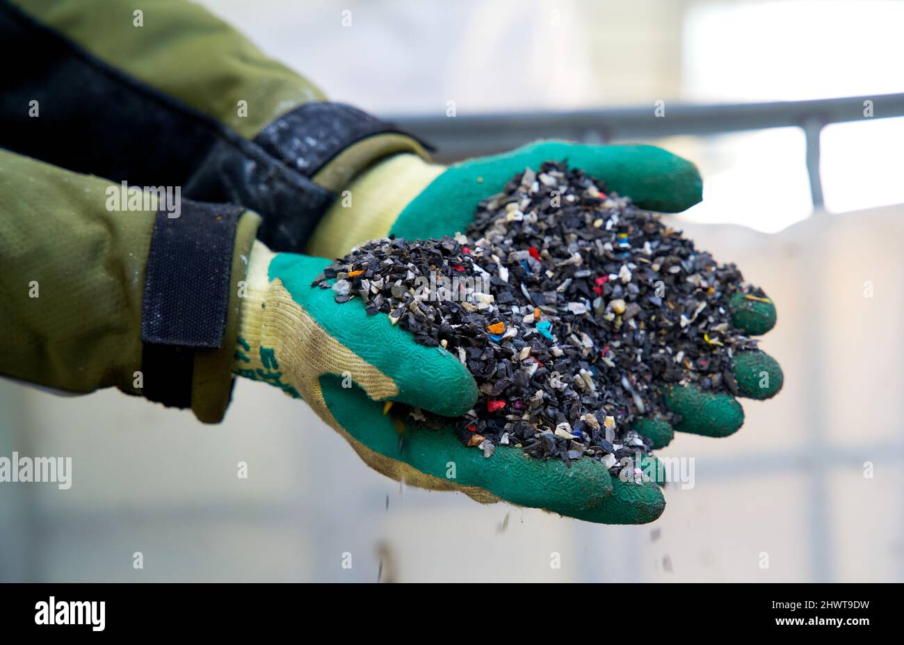 Plastic granulate in a recycling factory for plastic waste Stock Photo