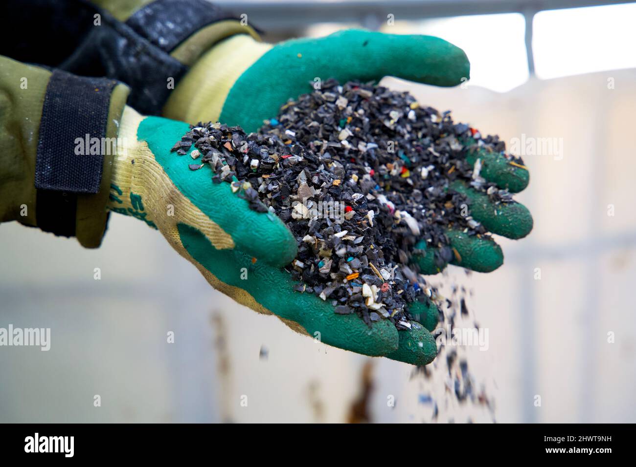 Plastic granulate in a recycling factory for plastic waste Stock Photo