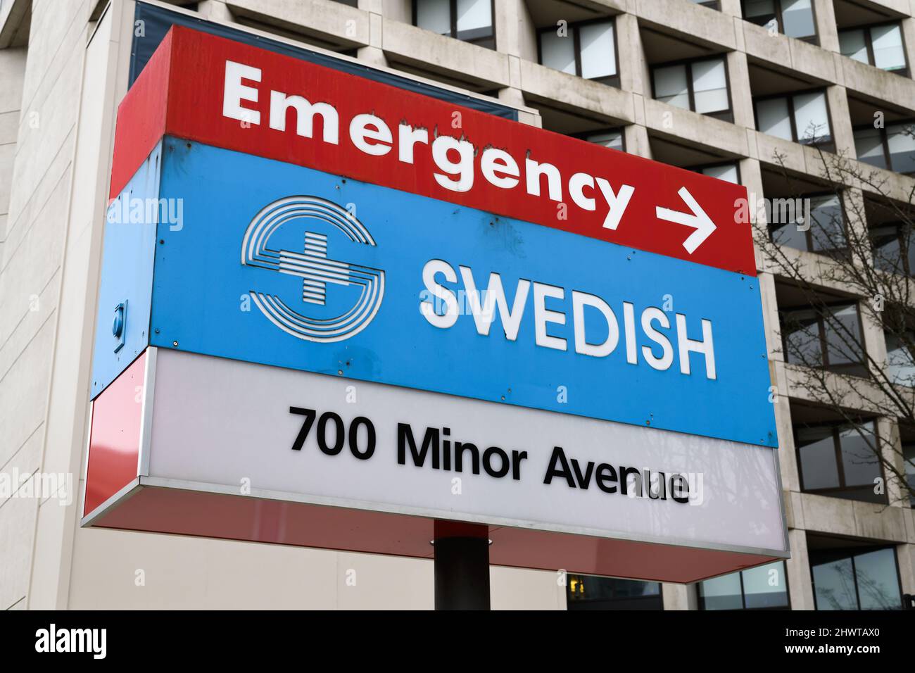 Seattle, WA, USA March 06, 2022; Sign for the emergency department at