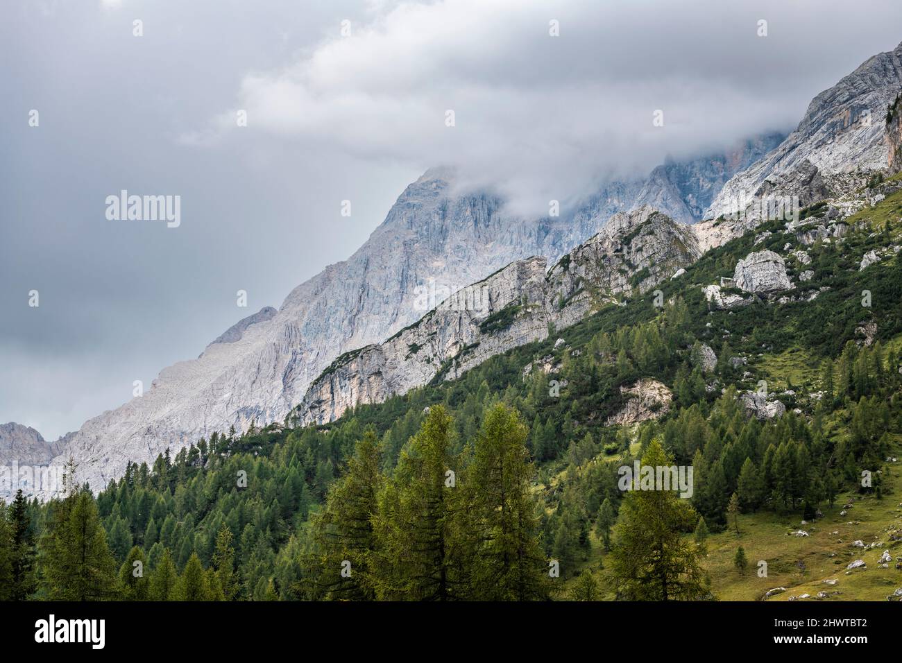 Dolomites. Monte Civetta and the Coldai lake. Dream summer Stock Photo ...