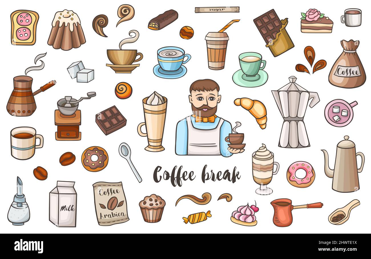 Coffee and sweets. Set of hand drawn doodle design elements Stock Photo ...