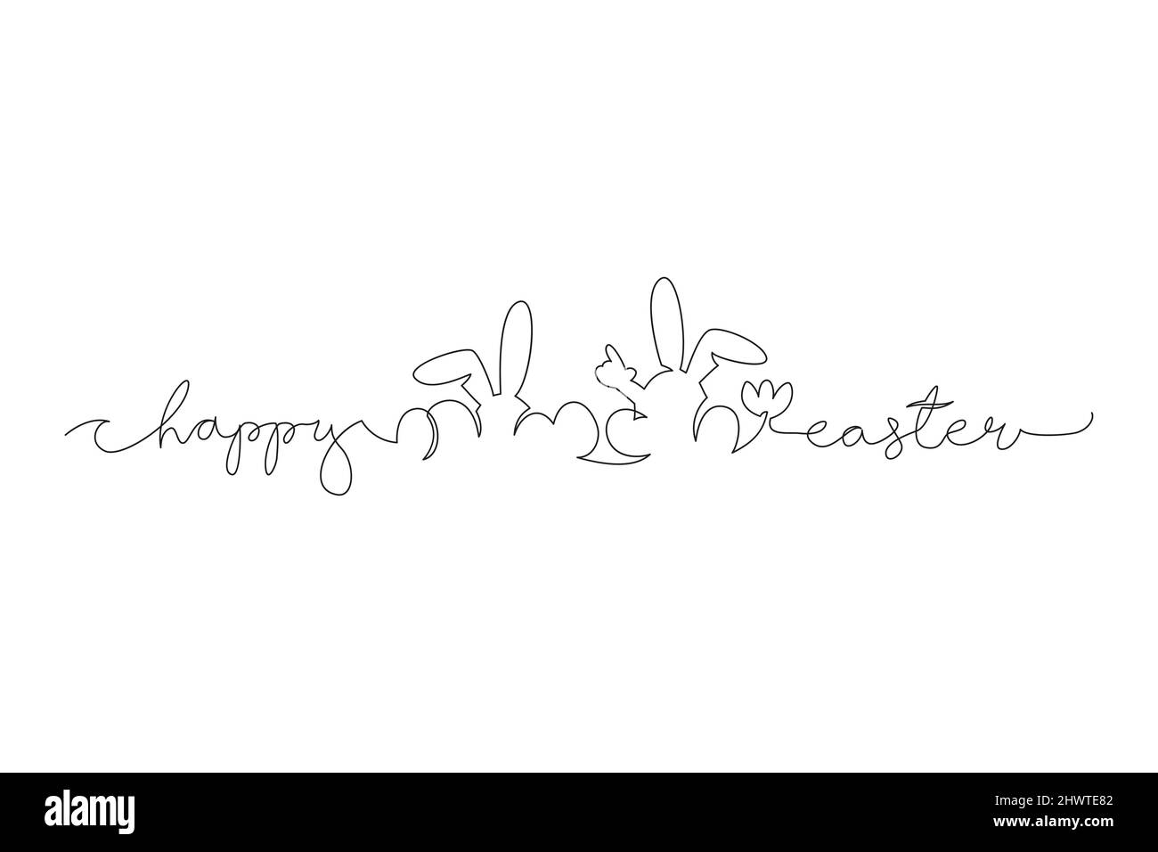 Have Yourself a Very Happy Easter. Easter Bunny illustration continuous line drawing. Stock Vector