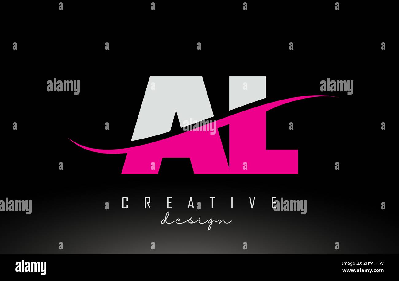 AL A L White and Pink Letter Logo with Swoosh and Curved Lines Stock ...