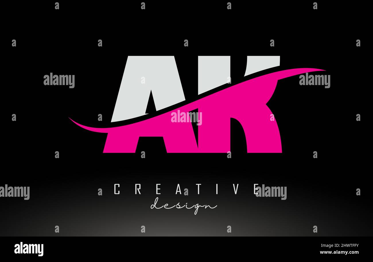 AK A K White and Pink Letter Logo with Swoosh and Curved Lines Stock ...