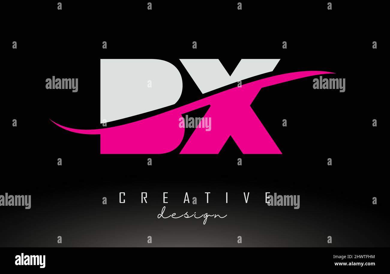 BX B X White and Pink Letter Logo with Swoosh and Curved Lines Stock ...