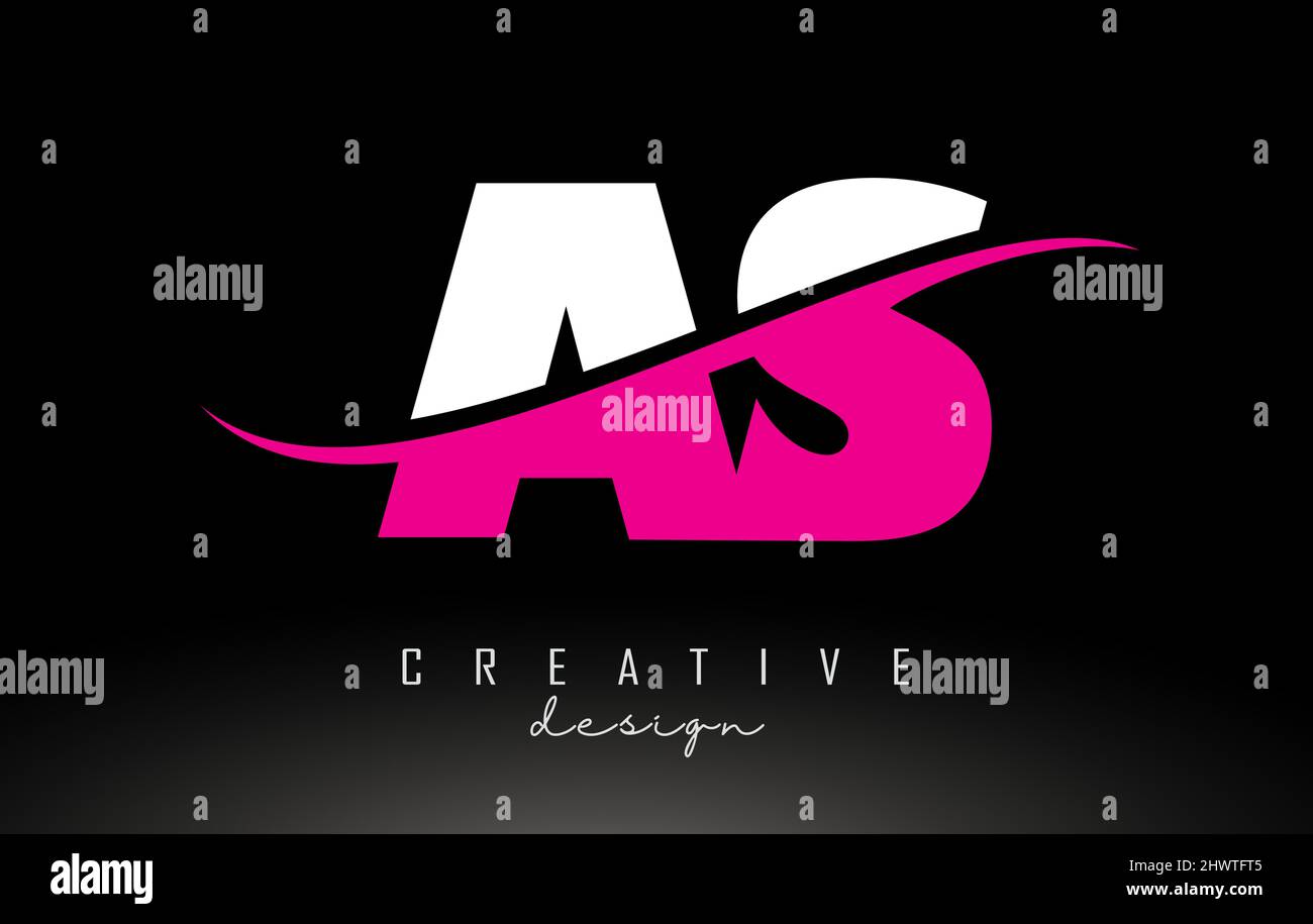 AS A S White and Pink Letter Logo with Swoosh and Curved Lines Stock ...
