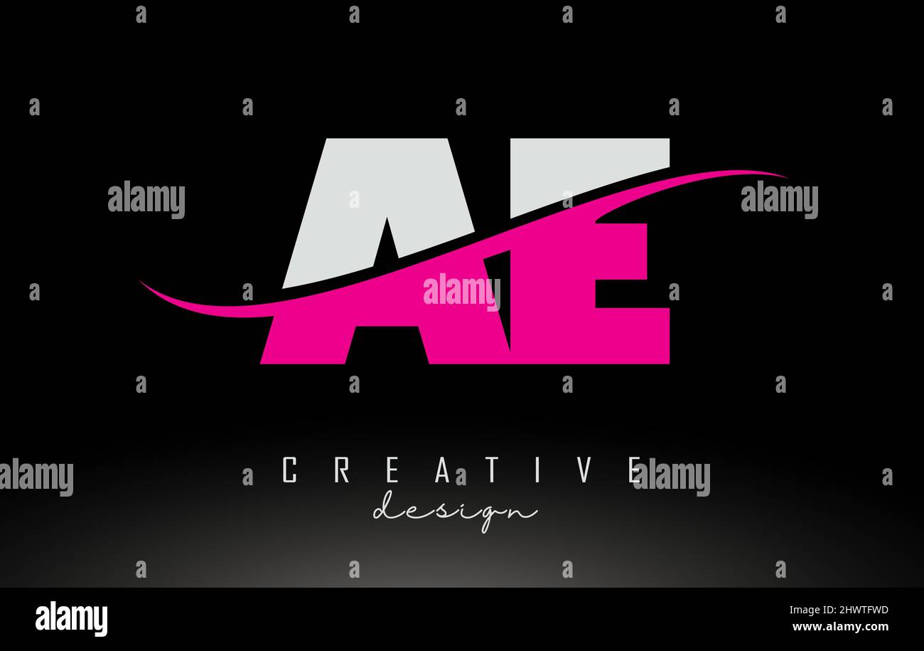 AE A D White and Pink Letter Logo with Swoosh and Curved Lines Stock ...