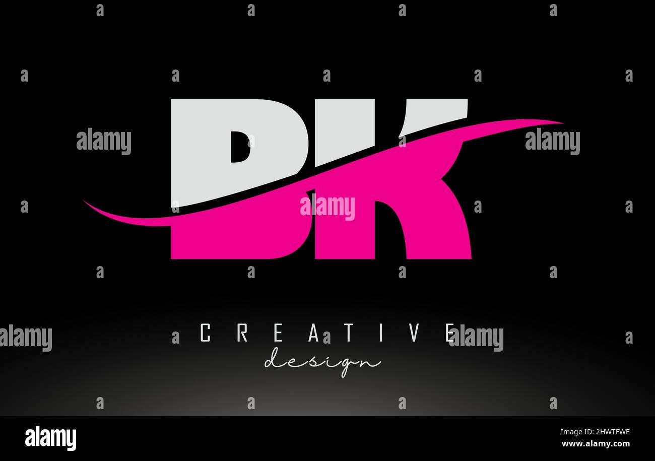 BK B K White and Pink Letter Logo with Swoosh and Curved Lines Stock ...
