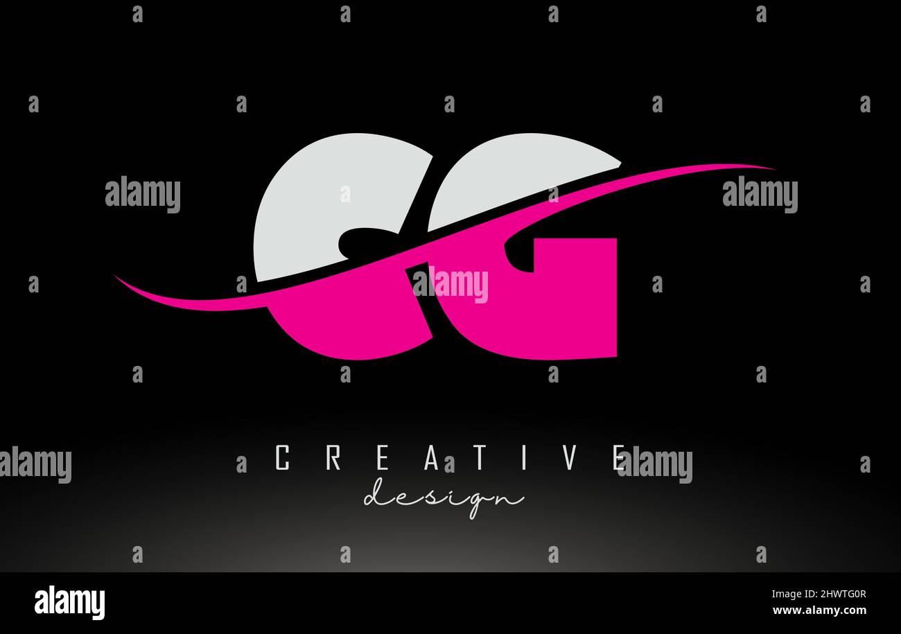 CG C G White and Pink Letter Logo with White Swoosh and Curved Lines ...