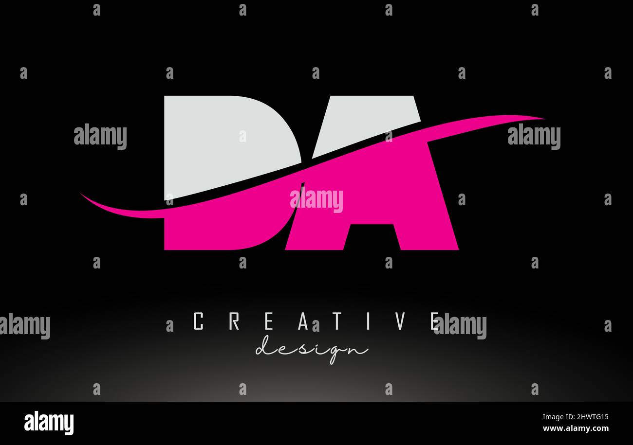 DA D A White and Pink Letter Logo with Swoosh and Curved Lines Stock ...