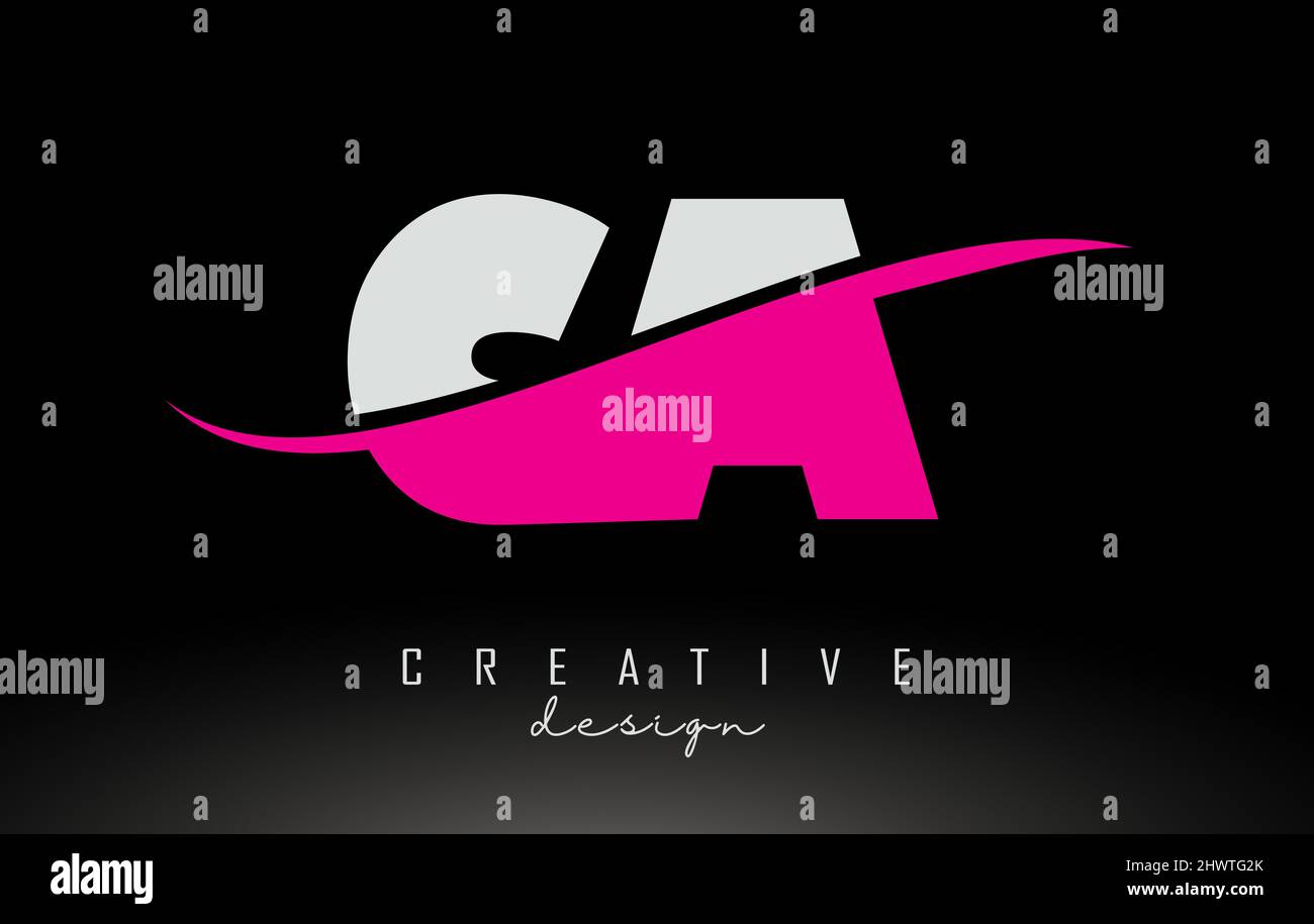 CA C A White and Pink Letter Logo with Swoosh and Curved Lines Stock ...