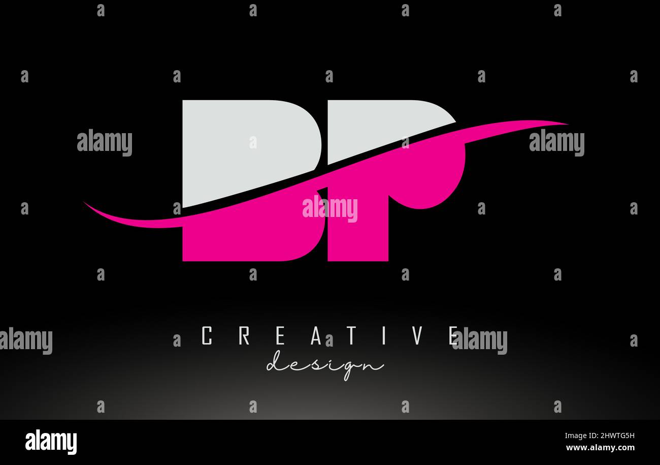 BP B P White and Pink Letter Logo with Swoosh and Curved Lines Stock ...