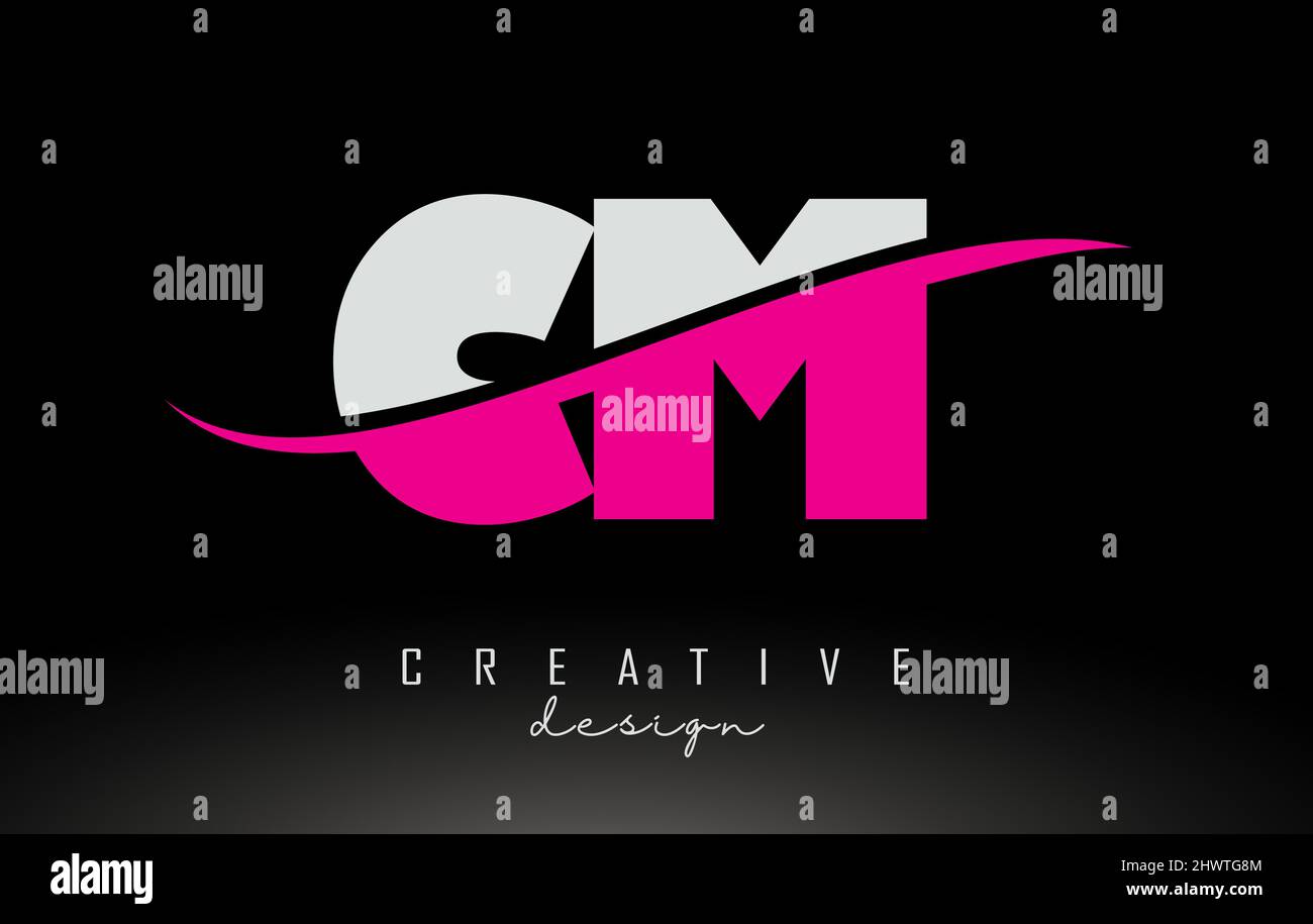 CM C M White and Pink Letter Logo with Swoosh and Curved Lines Stock ...