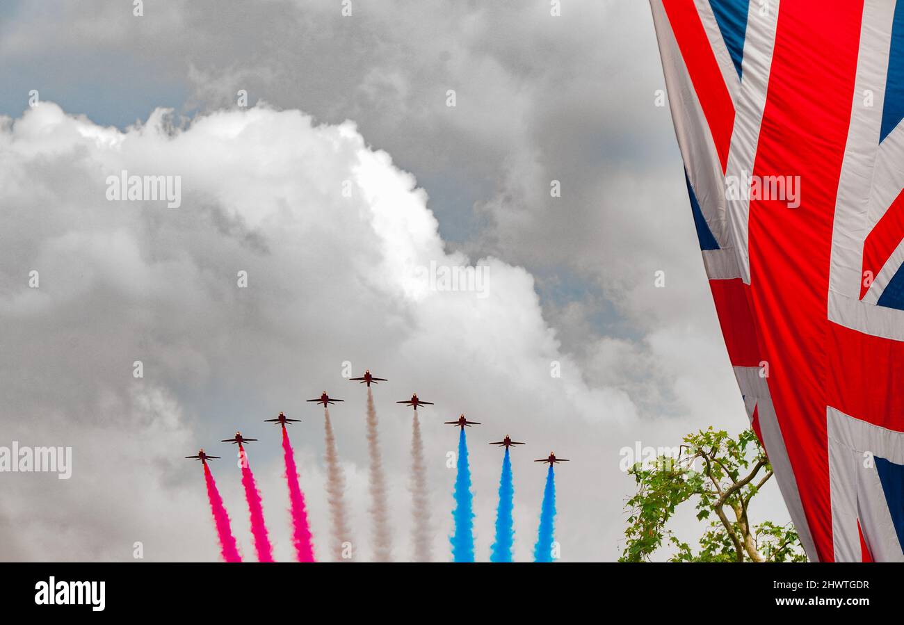 Jets fly for the Queen's Birthday Stock Photo