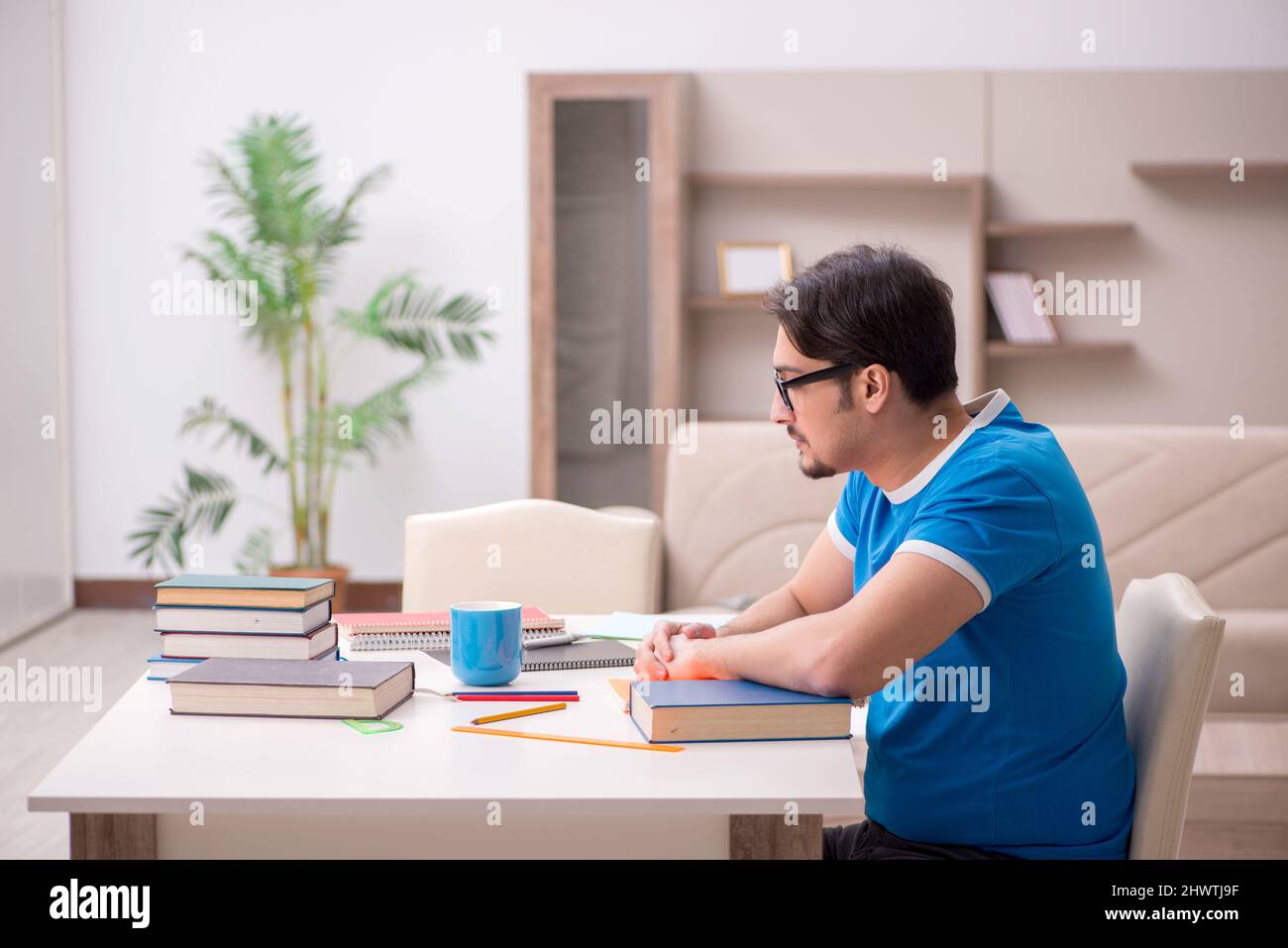 Young student studying at home Stock Photo - Alamy
