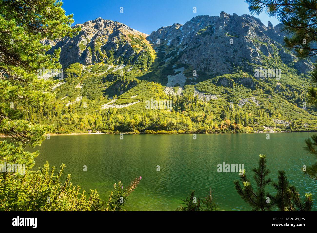 Mountain landscape at autumn season. The Popradske pleso lake in High Tatras National Park, Slovakia, Europe. Stock Photo