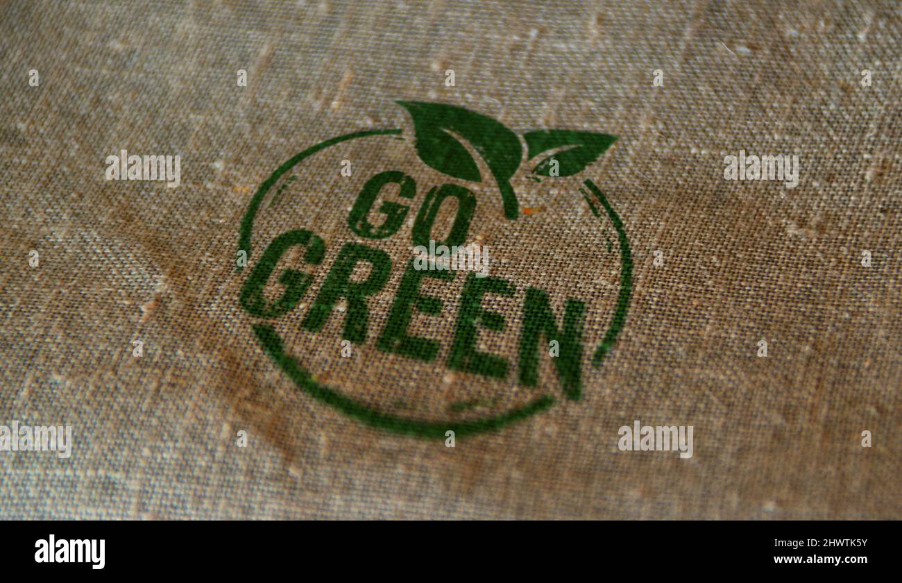 Go green and eco friendly symbol stamp printed on linen sack. Co2
