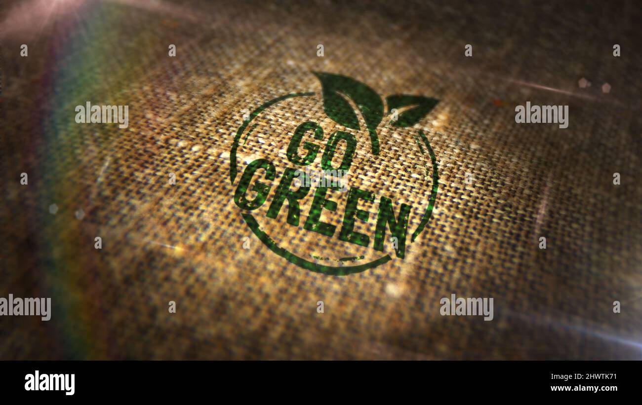 Go green and eco friendly symbol stamp printed on linen sack. Co2