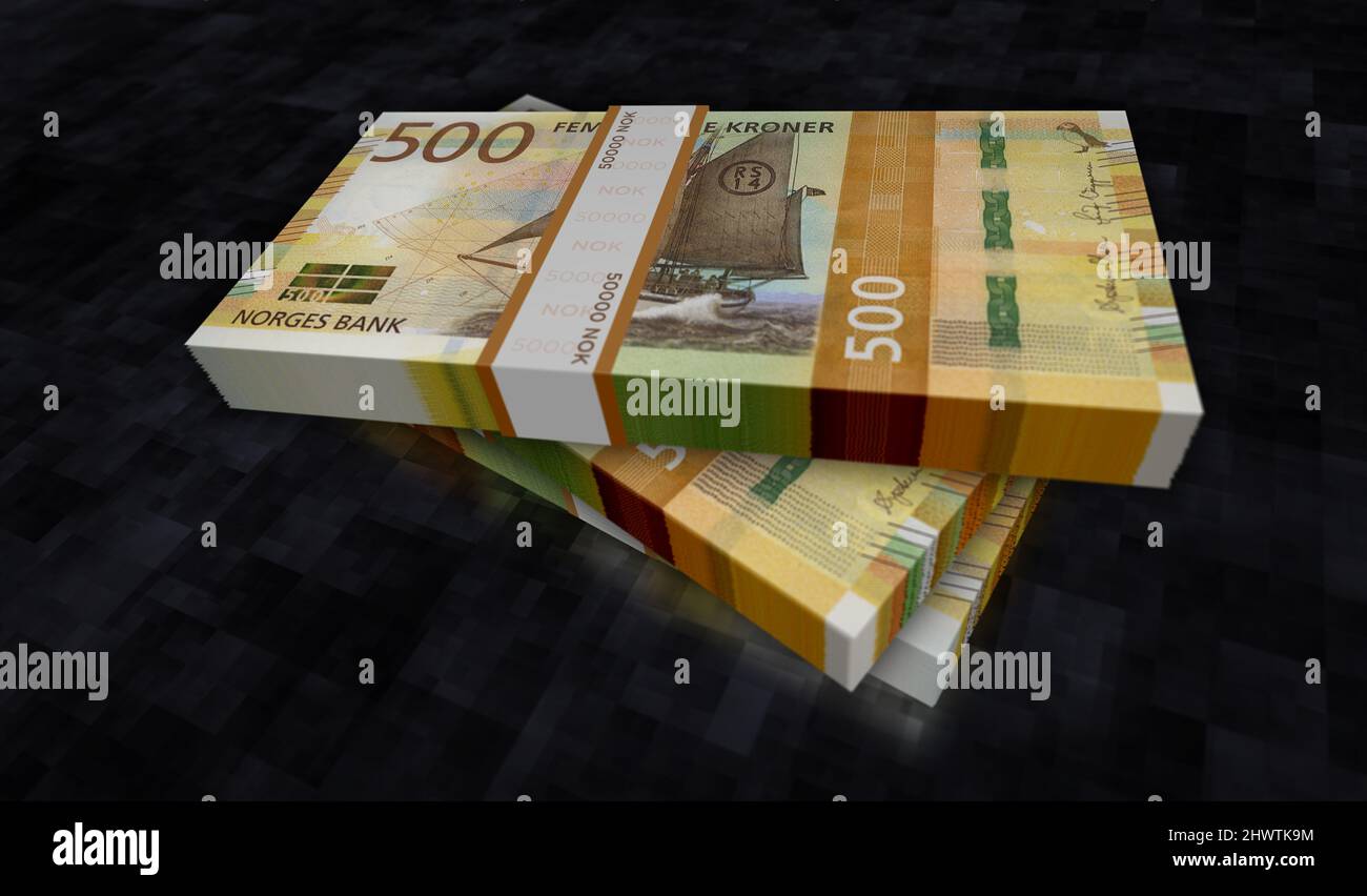 Norwegian Krone money pack 3d illustration. NOK banknote bundle stacks.  Concept of finance, cash, economy crisis, business success, recession,  bank, t Stock Photo - Alamy