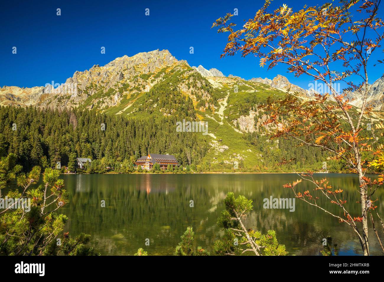 Mountain landscape at autumn season. The Popradske pleso lake in High Tatras National Park, Slovakia, Europe. Stock Photo