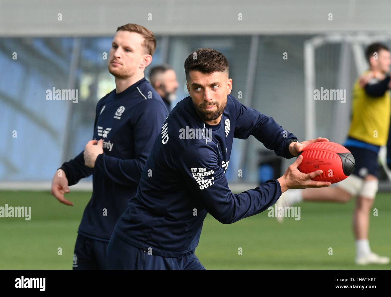 Oriam Sports Centre Edinburgh.Scotland.UK. 7th March Guinness Six Nations. Scotland Training Session for Italy Match Scotlands Adam Hastings Credit: eric mccowat/Alamy Live News Stock Photo