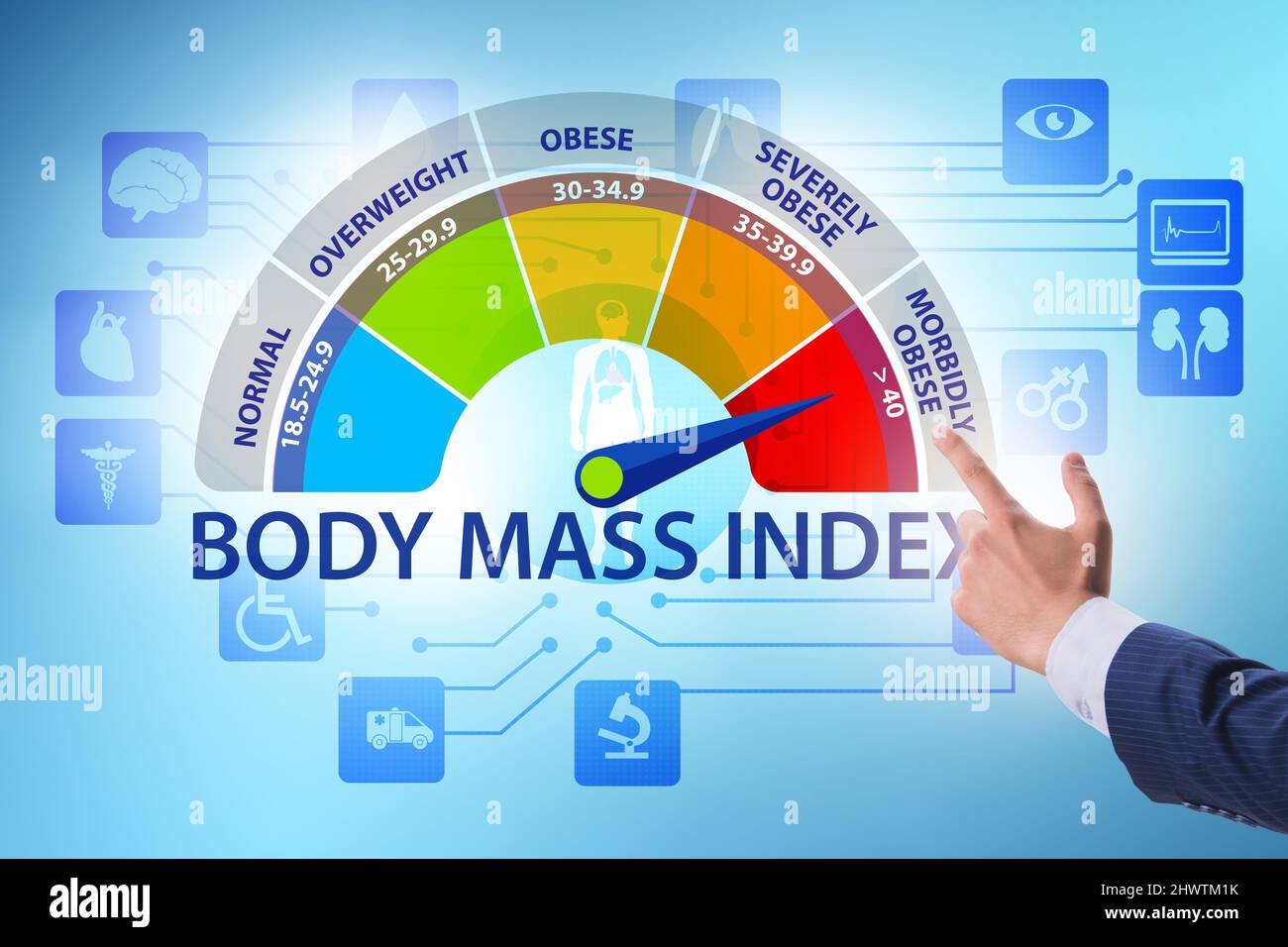 Concept of BMI body mass index with the man Stock Photo Alamy