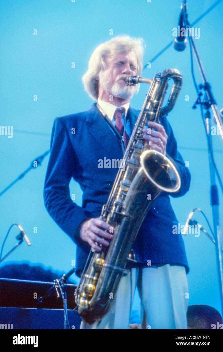 American jazz musician Gerry Mulligan performing at the Capital Radio