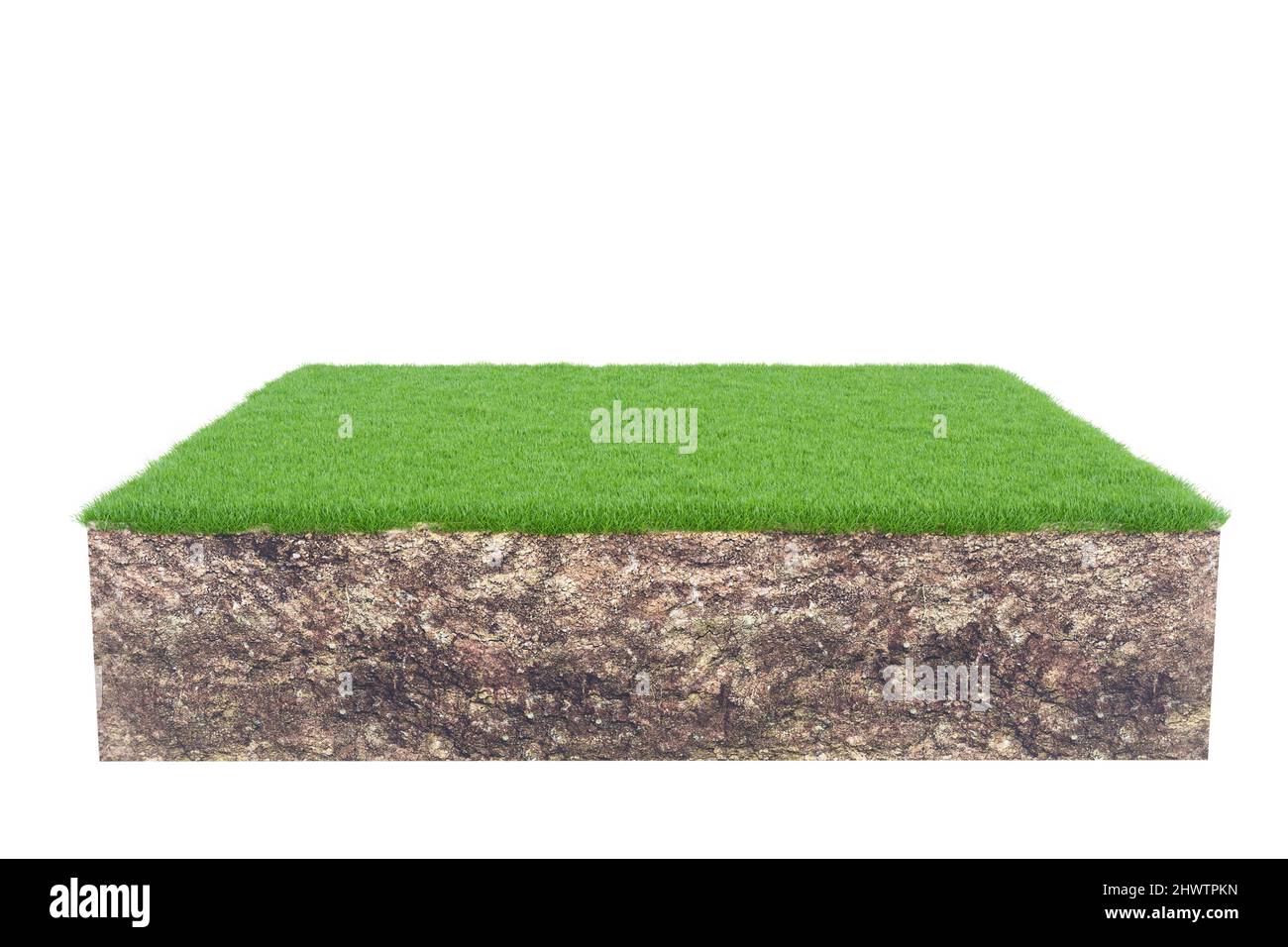 Green grass with soil land geology cross section isolated on white ...