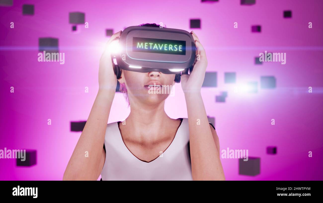 Metaverse digital Avatar with virtual reality glasses, Metaverse technology concept, 3d render Stock Photo