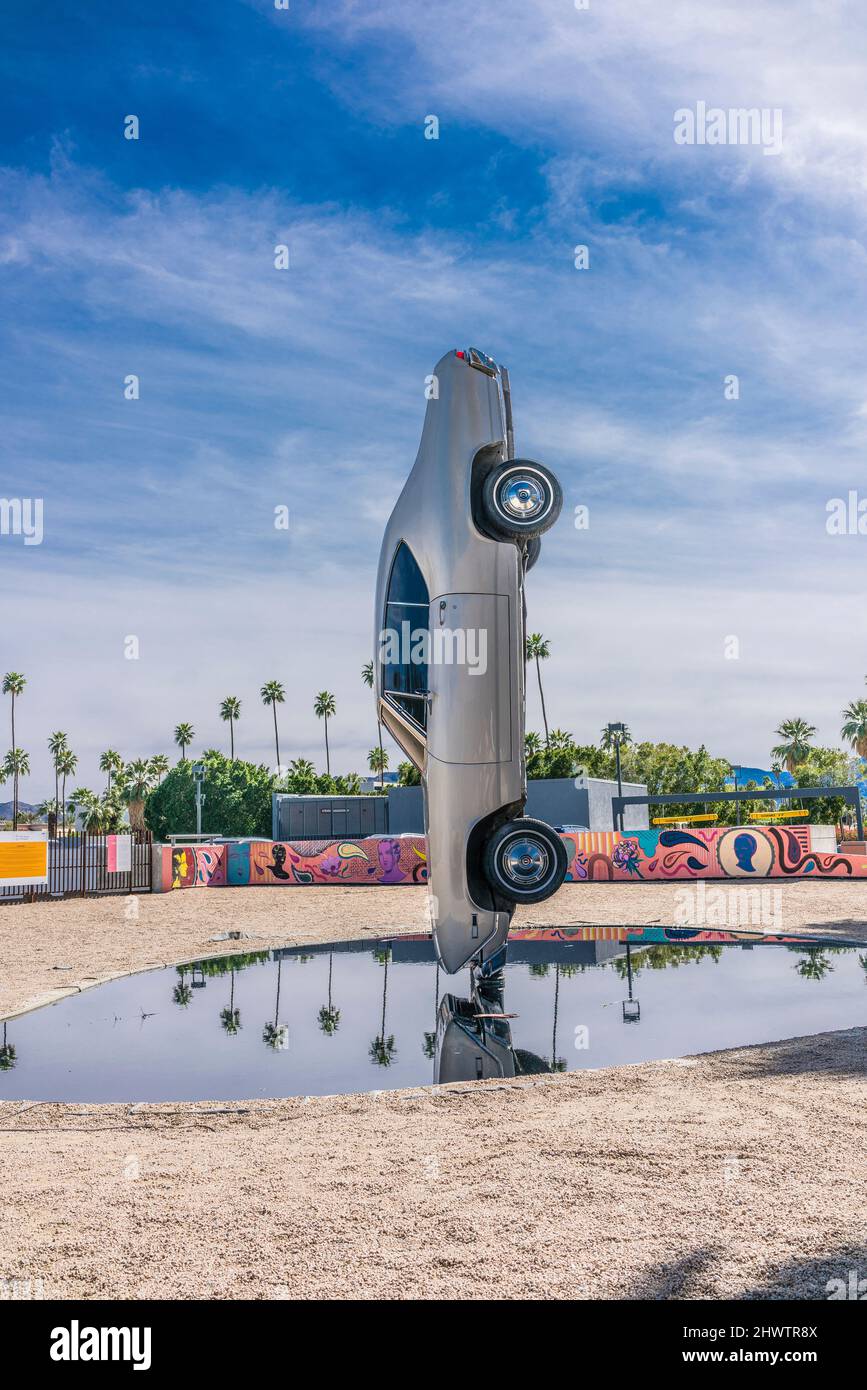 Sculpture by Gonzalo Lebrija, 'History of Suspended Time' (A monument for the impossible) on display outside in front of the Palm Springs Art Museum. Stock Photo