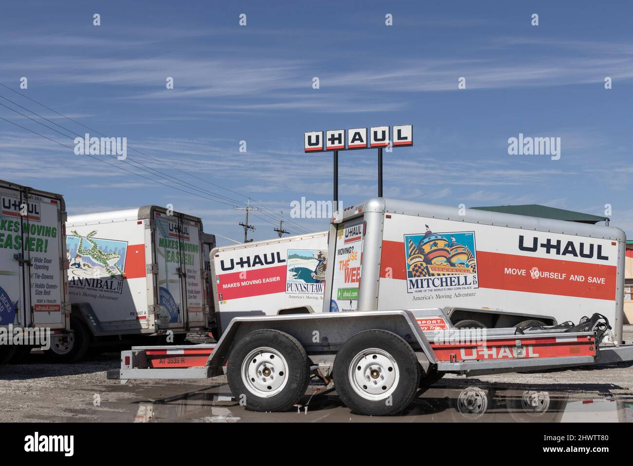 Kokomo - Circa March 2022: U-Haul Moving Truck Rental Location. U-Haul offers moving and storage solutions. Stock Photo