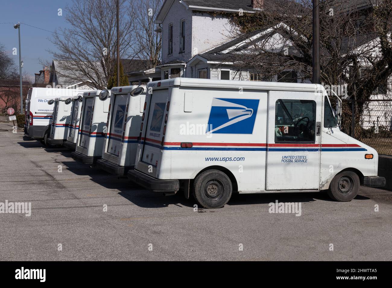 Peru - Circa March 2022: USPS Post Office Mail Trucks. The Post Office is responsible for providing mail delivery. Stock Photo