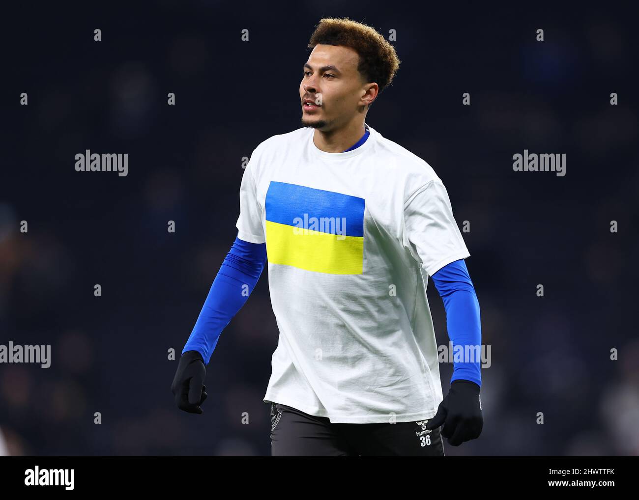 London, England, 7th March 2022.  Dele Alli of Everton warms up prior to the Premier League match at the Tottenham Hotspur Stadium, London. Picture credit should read: Jacques Feeney / Sportimage Stock Photo