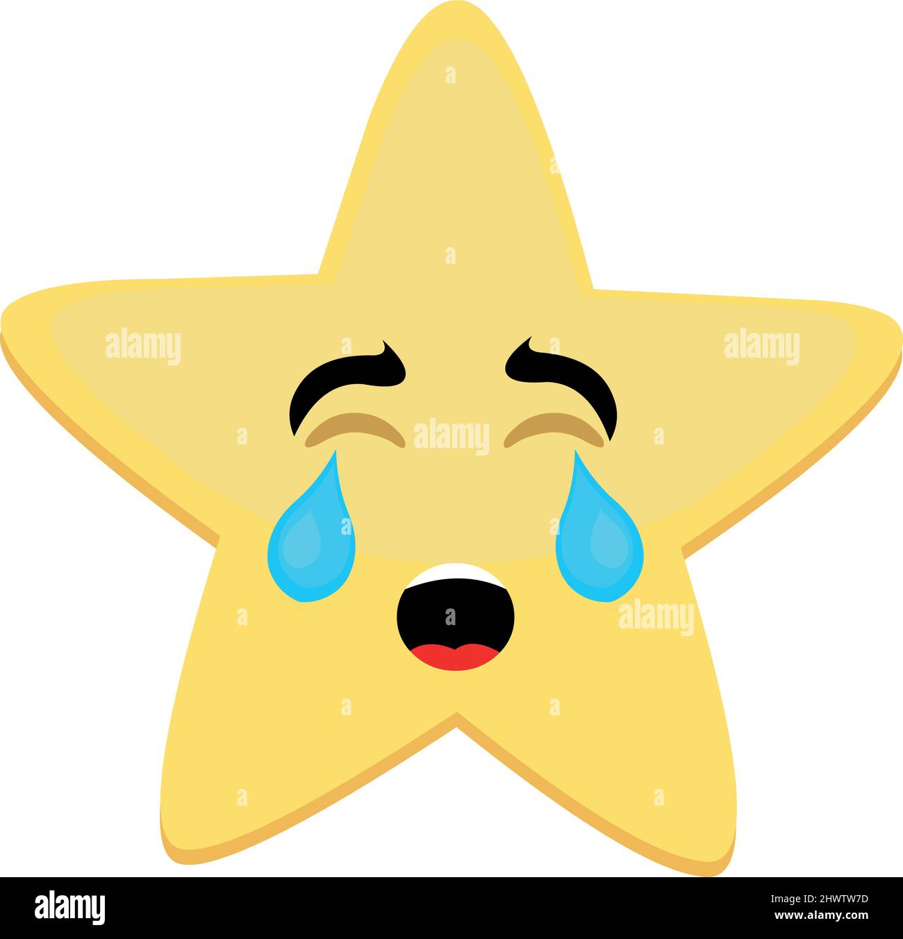 Vector cartoon character illustration of a star, crying with tears of sadness Stock Vector