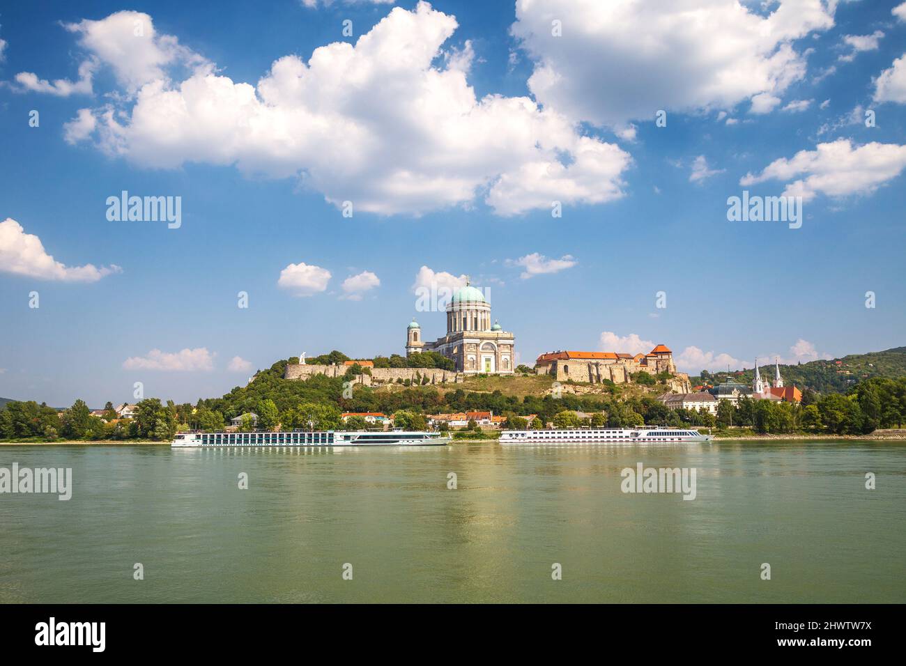 View of the Esztergom Basilica above the Danube river, Hungary, Europe. Stock Photo