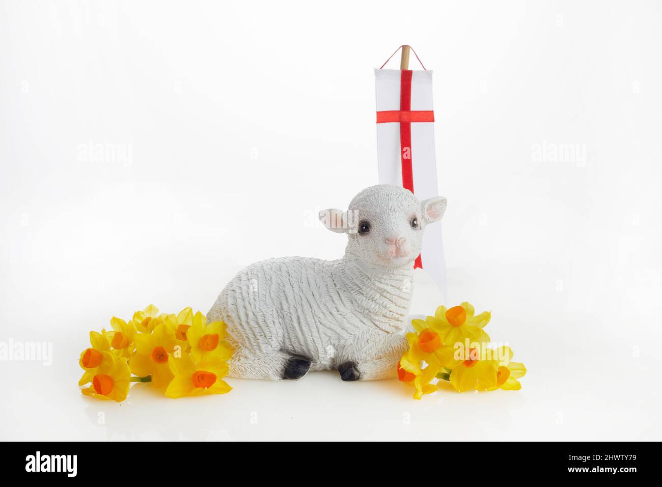 Easter God Lamb and flag on white background. Catholic Easter