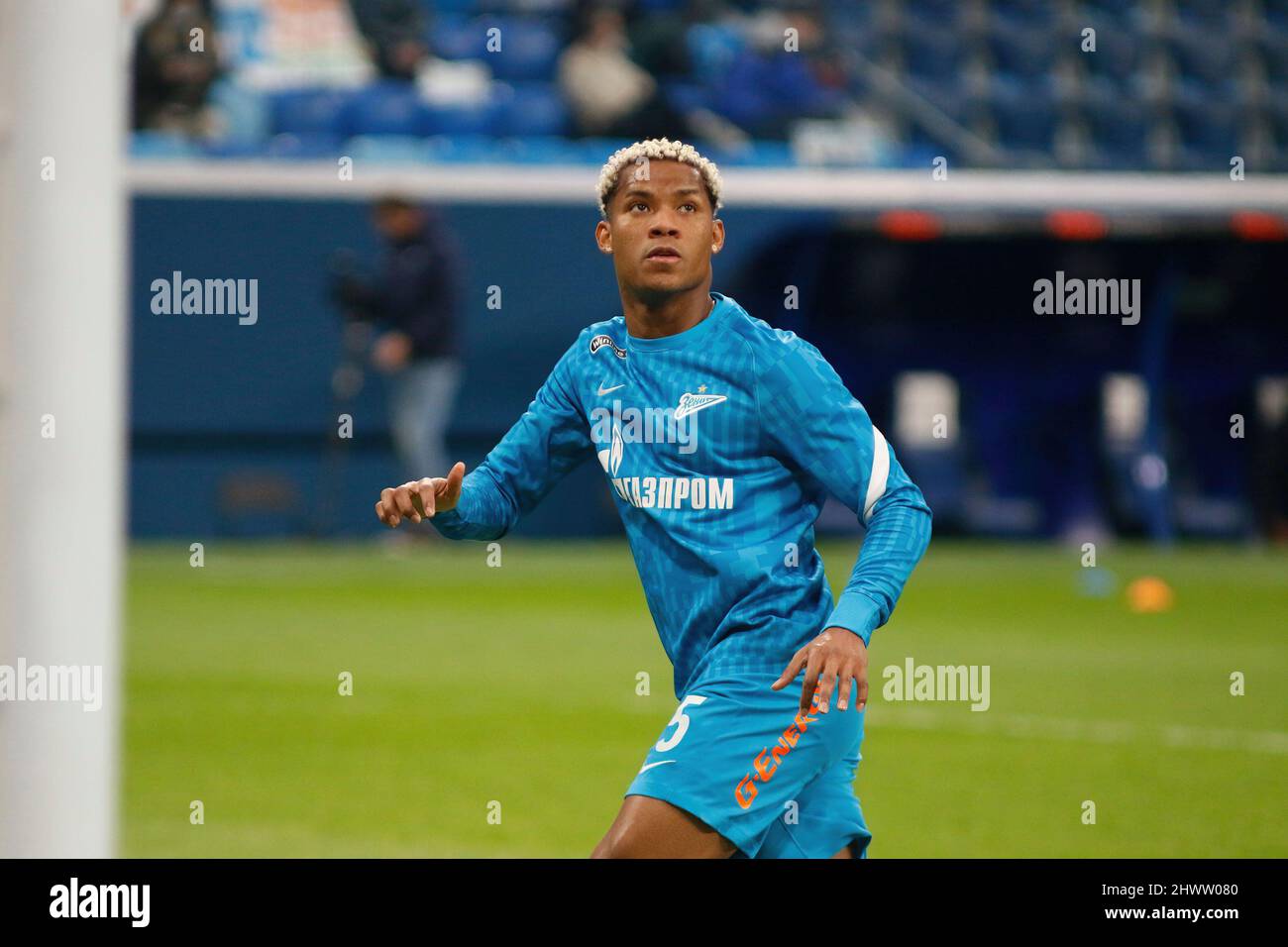Saint Petersburg, Russia. 07th Mar, 2022. Wilmar Henrique Barrios Teran, commonly known as Wilmar Barrios (No.5) of Zenit compete during the Russian Premier League football match between Zenit Saint Petersburg and Ufa at Gazprom Arena. Final score; Zenit 2:0 Ufa. Credit: SOPA Images Limited/Alamy Live News Stock Photo