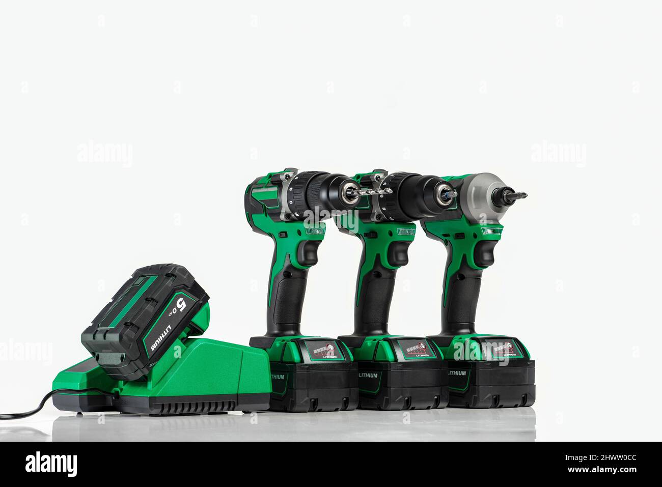 Drill. Set of cordless drills on a white background. Tool for drilling